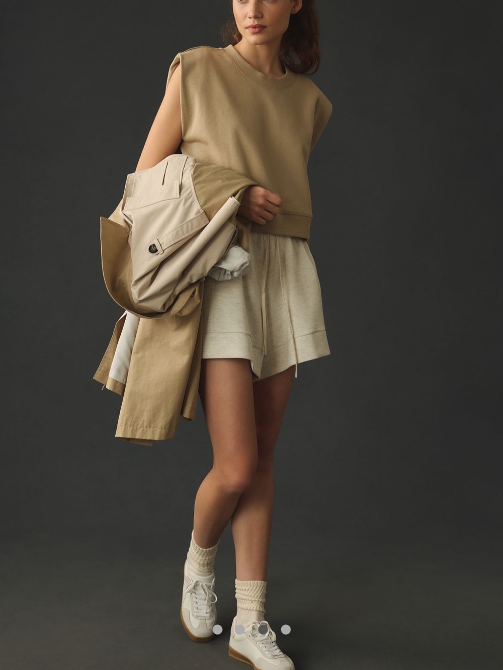 Anthropologie Sleeveless Boxy Crop Top in sand grey lab crew muscle shirt - Picture 2 of 4